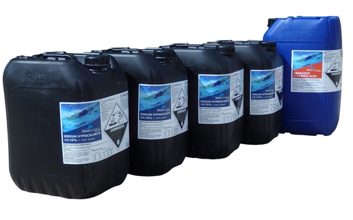 [KIT-ADC5] Auto Dosing Chemical Kit ( 4 Chlorine with Additives, 1 Acid - About 6 Months Supply)